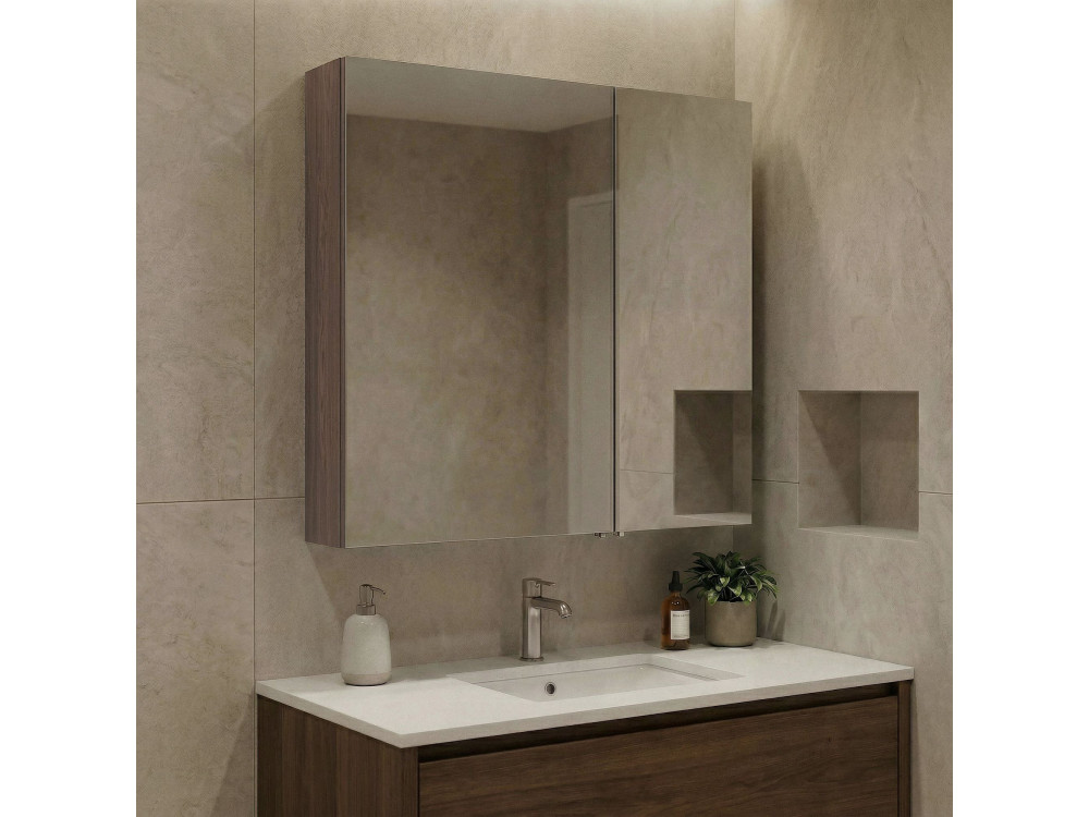 Mueble de baño con espejo «Side 60» - 60 x 16 x 66 cm - Nogal oscuro