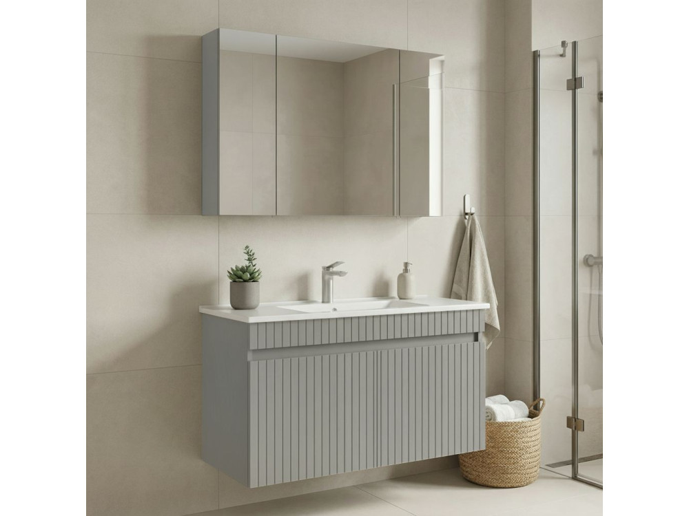 Conjunto de mueble con lavabo y espejo (2 piezas) «Tivoli 100» - 100 x 45 x 66 cm - Cachemira mate