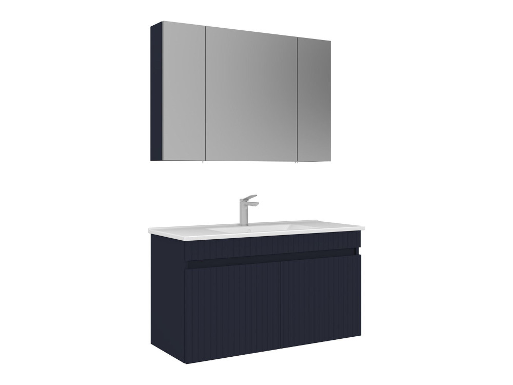 Conjunto de mueble con lavabo y espejo (2 piezas) «Tivoli 100» - 100 x 45 x 57 cm - Azul marino mate