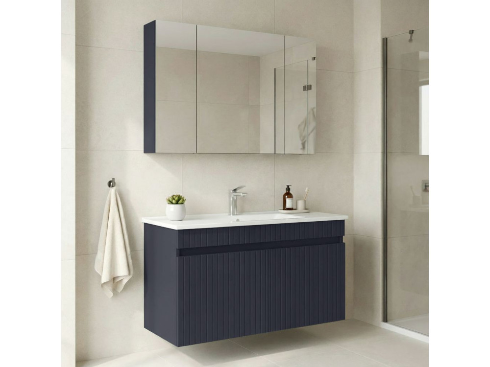 Conjunto de mueble con lavabo y espejo (2 piezas) «Tivoli 100» - 100 x 45 x 57 cm - Azul marino mate