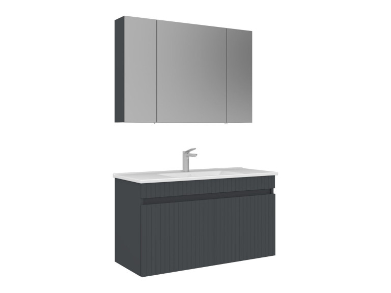 Conjunto de mueble con lavabo y espejo (2 piezas) «Tivoli 100» - 100 x 45 x 66 cm - Antracita mate