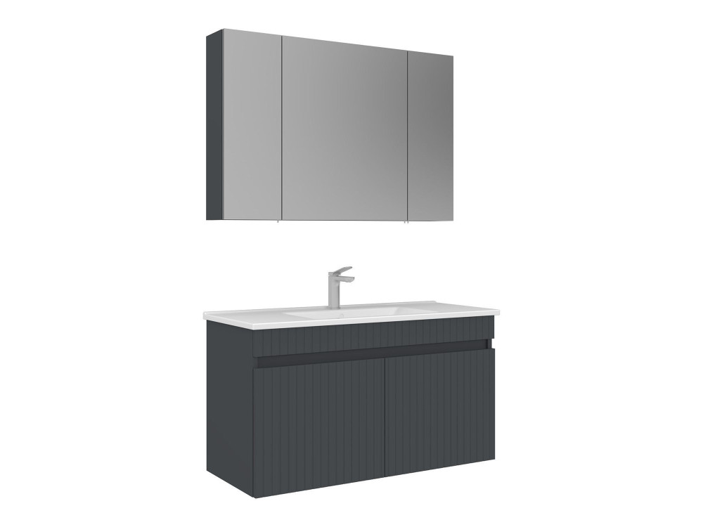 Conjunto de mueble con lavabo y espejo (2 piezas) «Tivoli 100» - 100 x 45 x 66 cm - Antracita mate