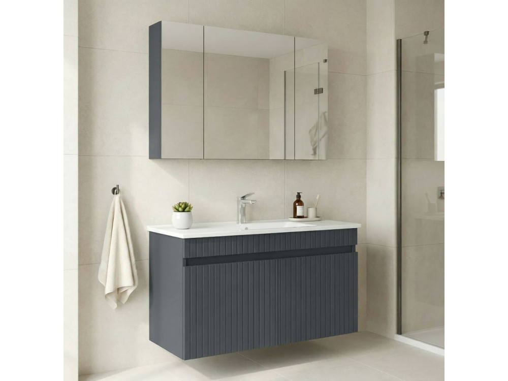 Conjunto de mueble con lavabo y espejo (2 piezas) «Tivoli 100» - 100 x 45 x 66 cm - Antracita mate