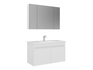 Conjunto de mueble con lavabo y espejo (2 piezas) «Tivoli 100» - 100 x 45 x 66 cm - Blanco mate