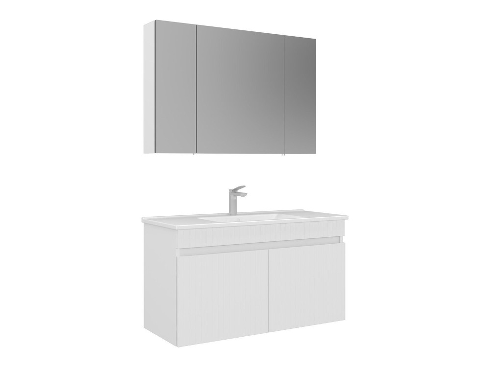 Conjunto de mueble con lavabo y espejo (2 piezas) «Tivoli 100» - 100 x 45 x 66 cm - Blanco mate