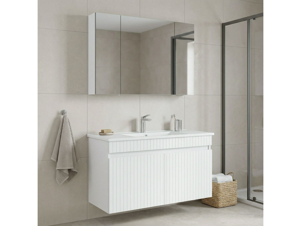 Conjunto de mueble con lavabo y espejo (2 piezas) «Tivoli 100» - 100 x 45 x 66 cm - Blanco mate