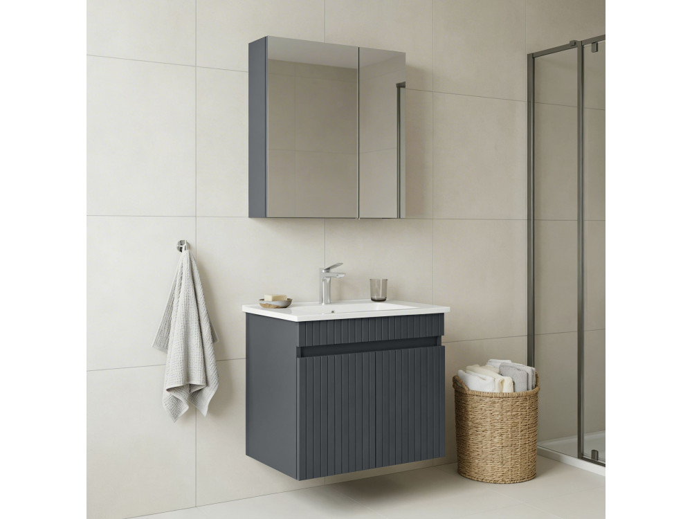 Conjunto de mueble con lavabo y espejo (2 piezas) «Tivoli 65» - 65 x 45 x 57 cm - Antracita mate
