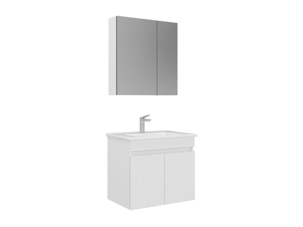Conjunto de mueble con lavabo y espejo (2 piezas) «Tivoli 65» - 65 x 45 x 57 cm - Blanco mate