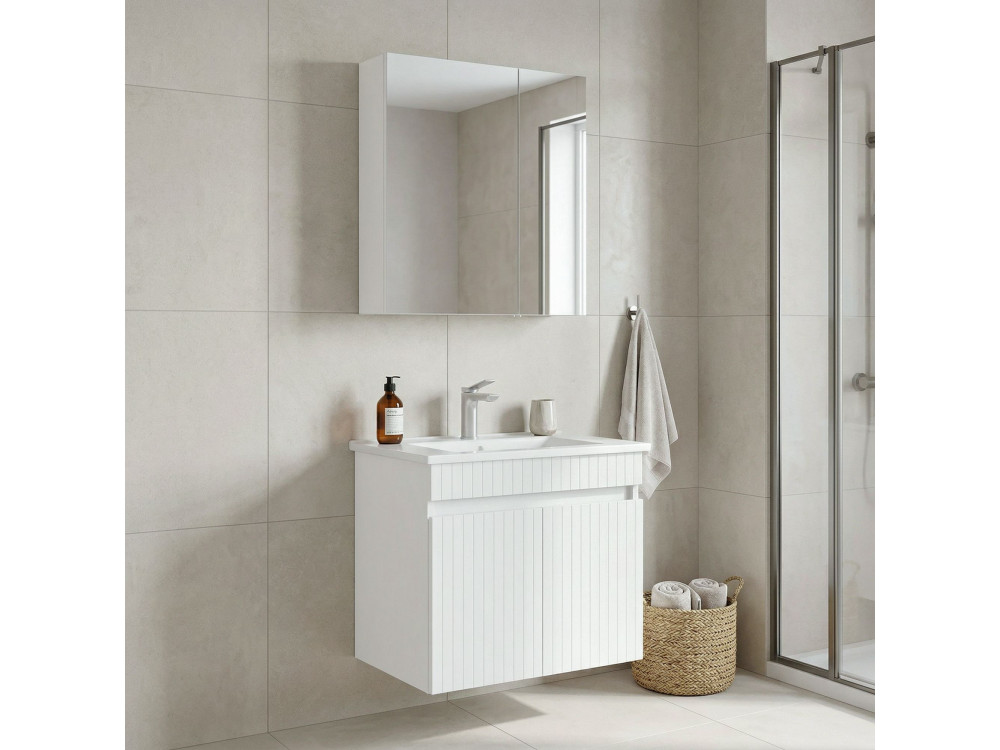 Conjunto de mueble con lavabo y espejo (2 piezas) «Tivoli 65» - 65 x 45 x 57 cm - Blanco mate