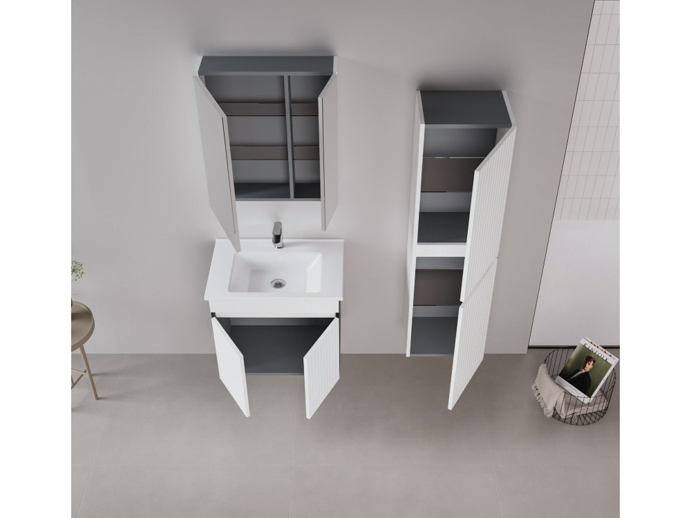 Conjunto de mueble con lavabo y espejo (2 piezas) «Tivoli 65» - 65 x 45 x 57 cm - Blanco mate