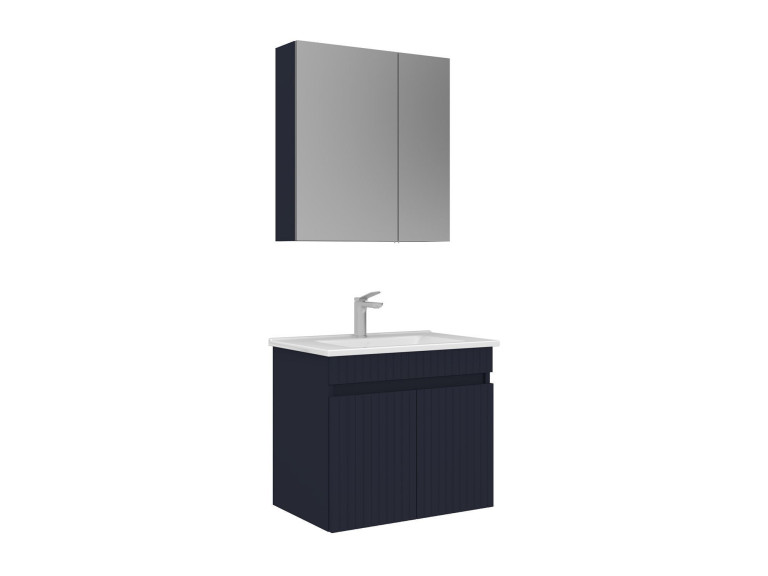 Conjunto de mueble con lavabo y espejo (2 piezas) «Tivoli 65» - 65 x 45 x 57 cm - Azul marino mate