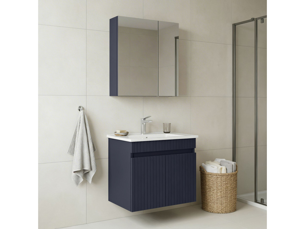 Conjunto de mueble con lavabo y espejo (2 piezas) «Tivoli 65» - 65 x 45 x 57 cm - Azul marino mate