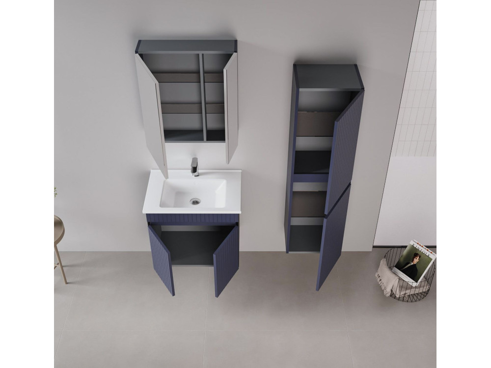 Conjunto de mueble con lavabo y espejo (2 piezas) «Tivoli 65» - 65 x 45 x 57 cm - Azul marino mate
