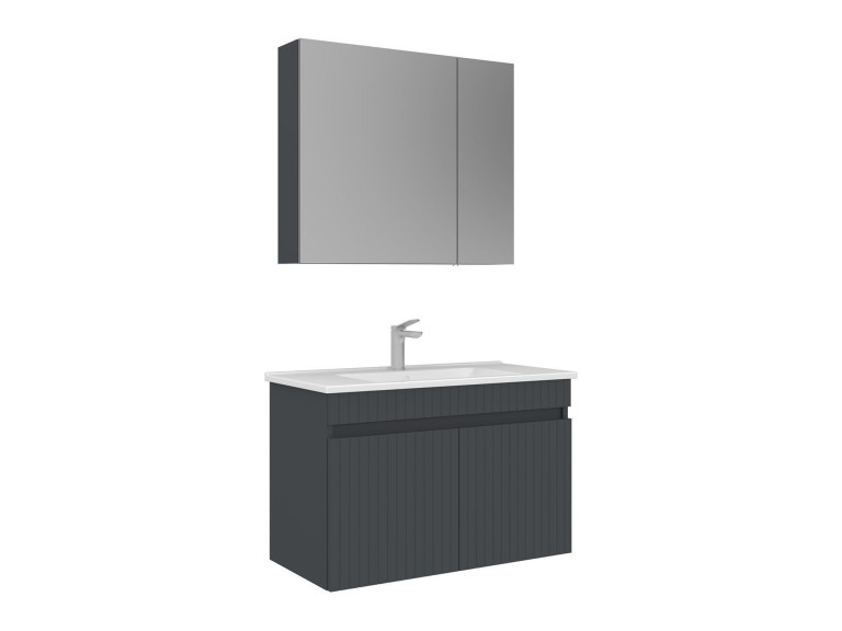 Conjunto de mueble con lavabo y espejo (2 piezas) «Tivoli 85» - 85 x 45 x 57 cm - Antracita mate