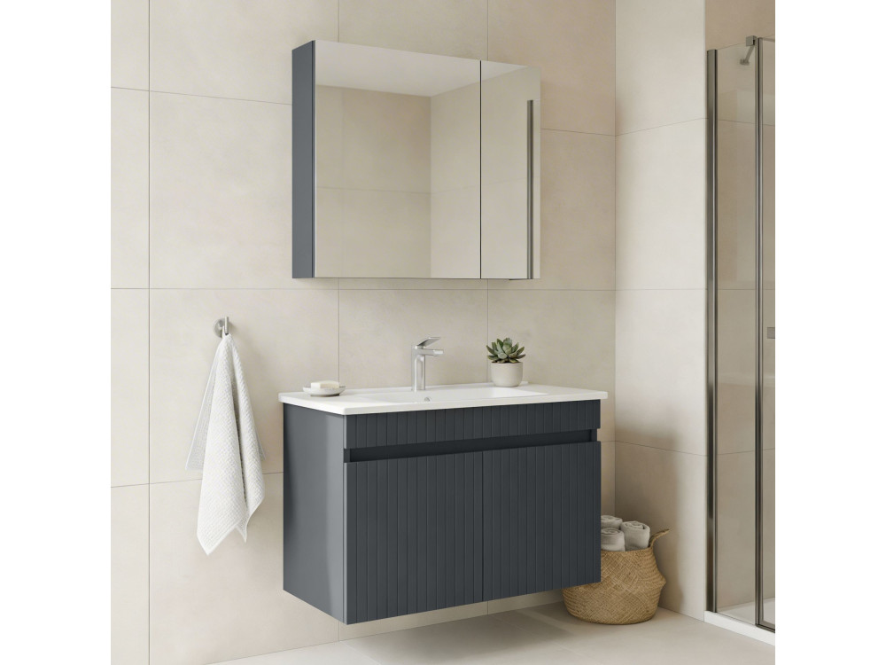 Conjunto de mueble con lavabo y espejo (2 piezas) «Tivoli 85» - 85 x 45 x 57 cm - Antracita mate