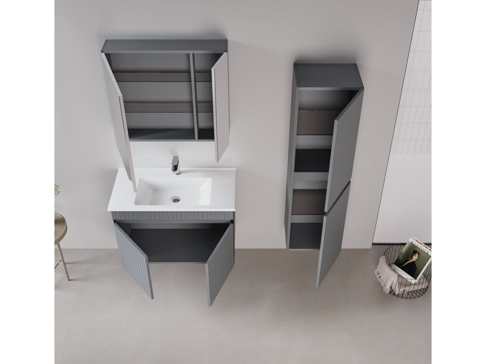 Conjunto de mueble con lavabo y espejo (2 piezas) «Tivoli 85» - 85 x 45 x 57 cm - Antracita mate