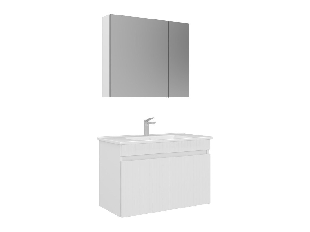 Conjunto de mueble con lavabo y espejo (2 piezas) «Tivoli 85» - 85 x 45 x 57 cm - Blanco mate