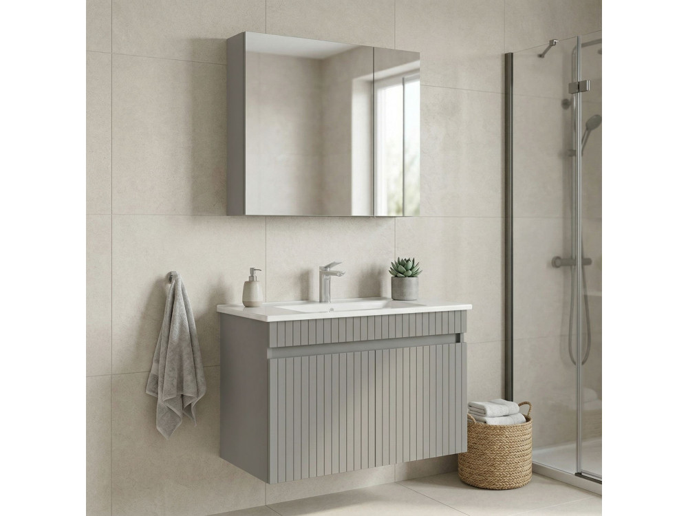 Conjunto de mueble con lavabo y espejo (2 piezas) «Tivoli 85» - 85 x 45 x 57 cm - Cachemira mate
