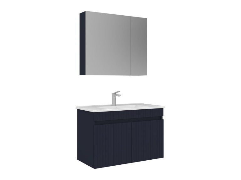 Conjunto de mueble con lavabo y espejo (2 piezas) «Tivoli 85» - 85 x 45 x 57 cm - Azul marino mate