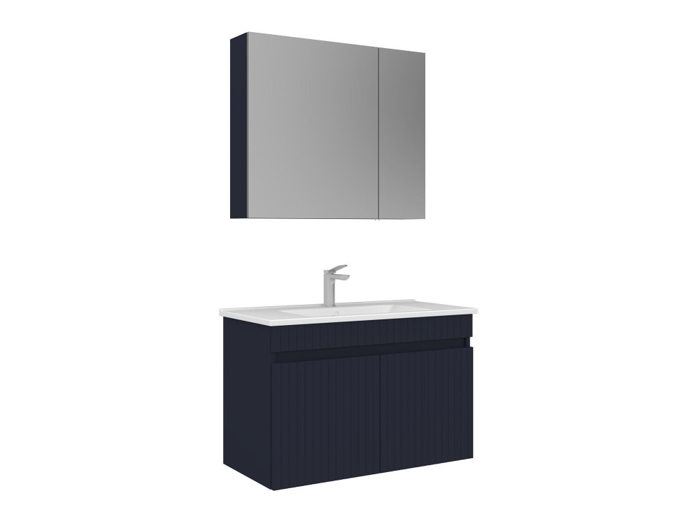 Conjunto de mueble con lavabo y espejo (2 piezas) «Tivoli 85» - 85 x 45 x 57 cm - Azul marino mate