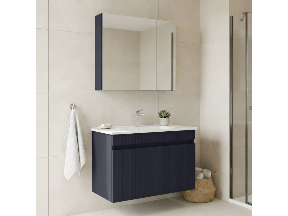 Conjunto de mueble con lavabo y espejo (2 piezas) «Tivoli 85» - 85 x 45 x 57 cm - Azul marino mate