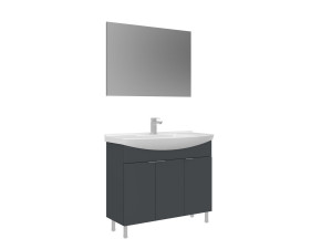 Conjunto de mueble con lavabo y espejo (2 piezas) «Purus 100» - 100 x 50 x 83 cm - Antracita mate