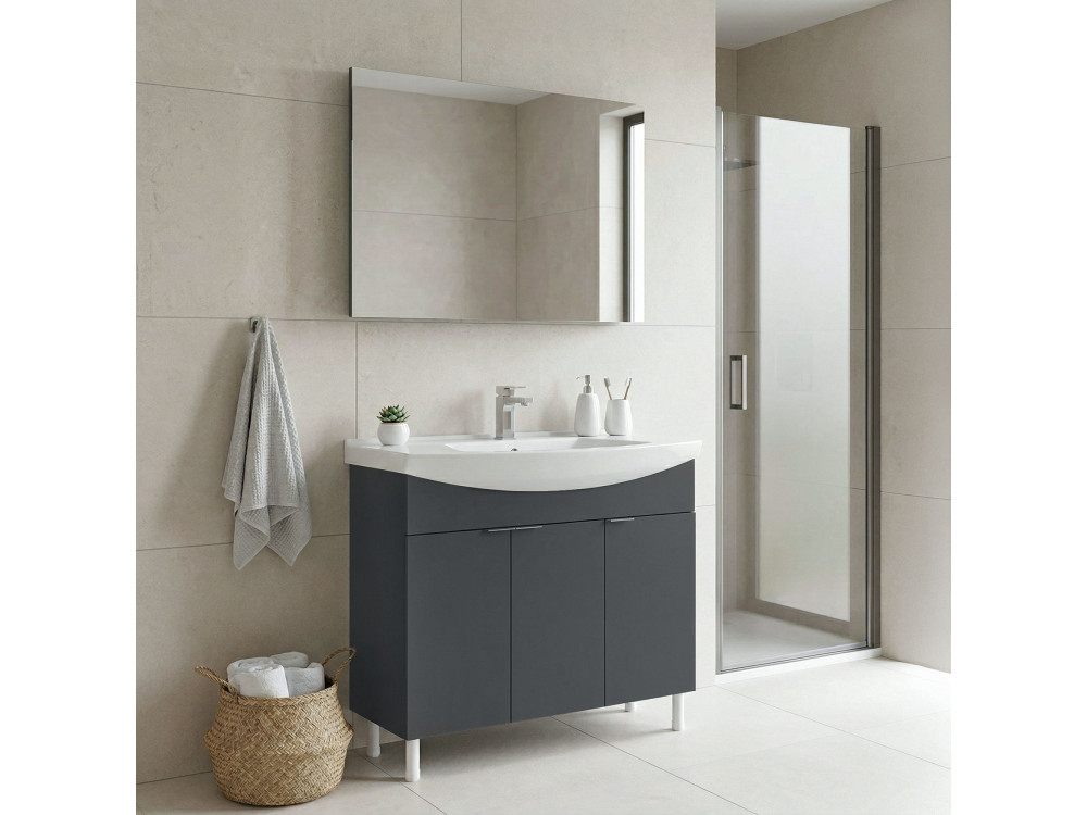 Conjunto de mueble con lavabo y espejo (2 piezas) «Purus 100» - 100 x 50 x 83 cm - Antracita mate