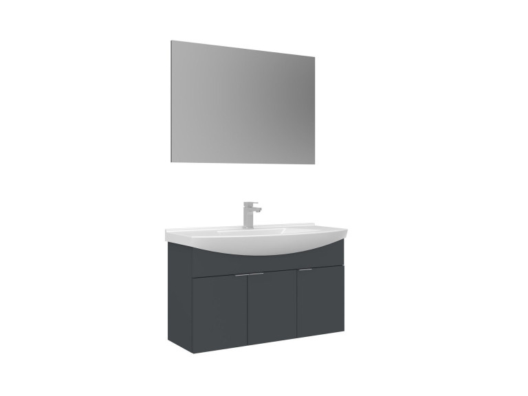 Conjunto de mueble con lavabo y espejo (2 piezas) «Purus 100» - 100 x 50 x 58 cm - Antracita mate