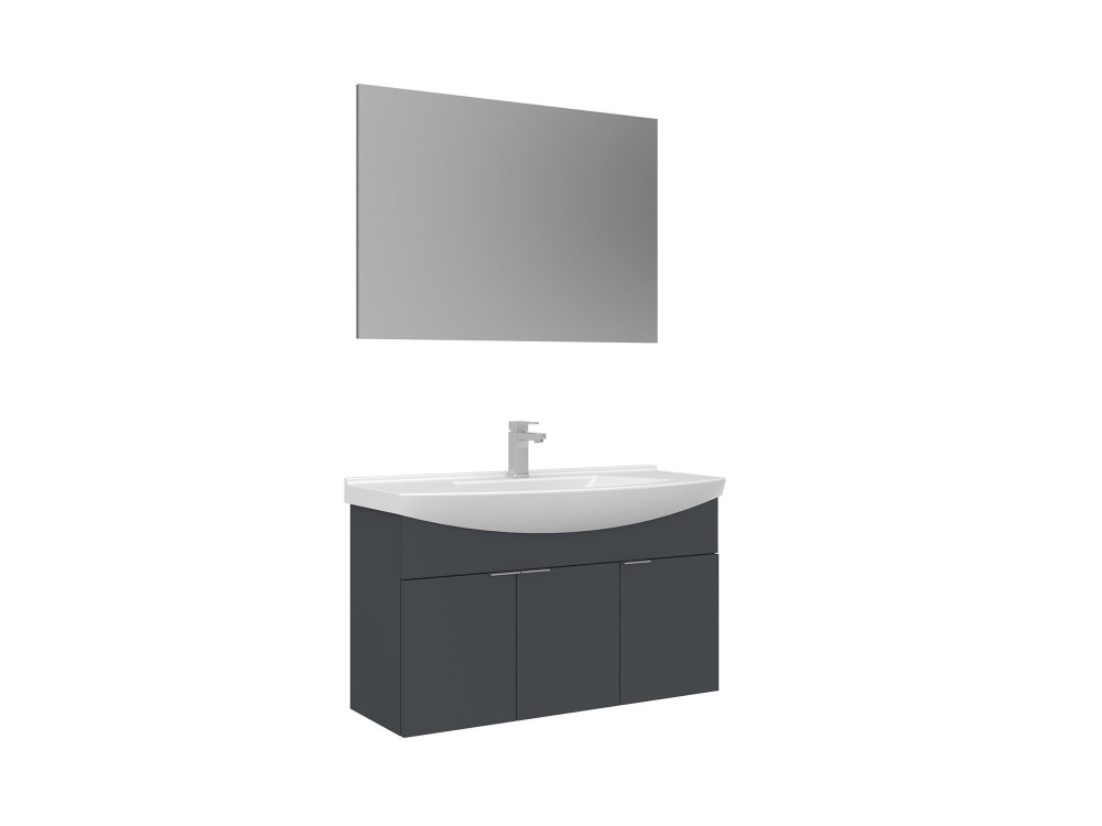 Conjunto de mueble con lavabo y espejo (2 piezas) «Purus 100» - 100 x 50 x 58 cm - Antracita mate