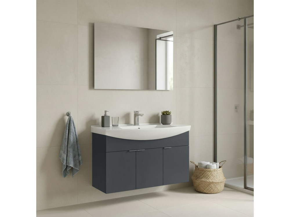 Conjunto de mueble con lavabo y espejo (2 piezas) «Purus 100» - 100 x 50 x 58 cm - Antracita mate