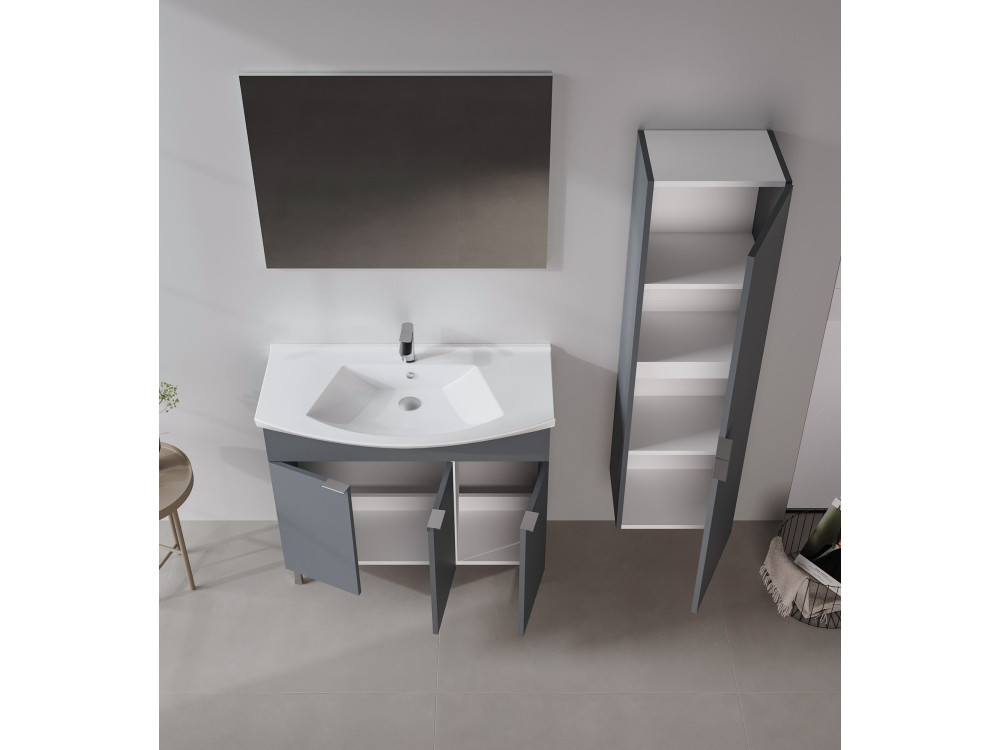 Conjunto de mueble con lavabo y espejo (2 piezas) «Purus 100» - 100 x 50 x 58 cm - Antracita mate