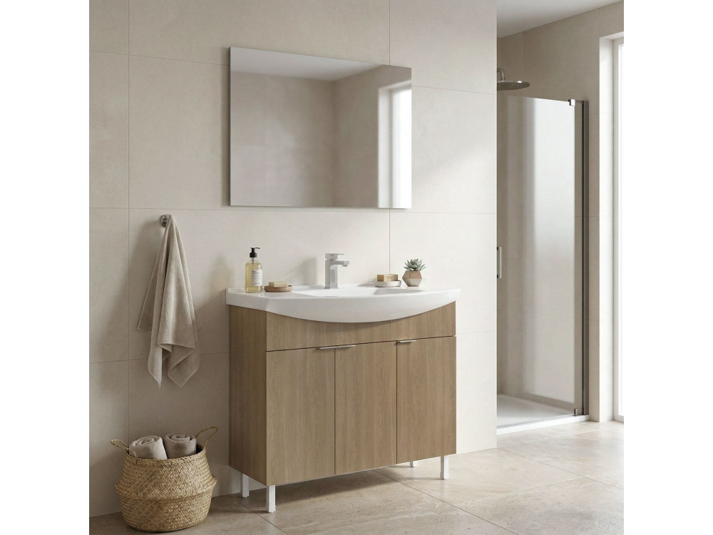 Conjunto de mueble con lavabo y espejo (2 piezas) «Purus 100» - 100 x 50 x 83 cm - Roble