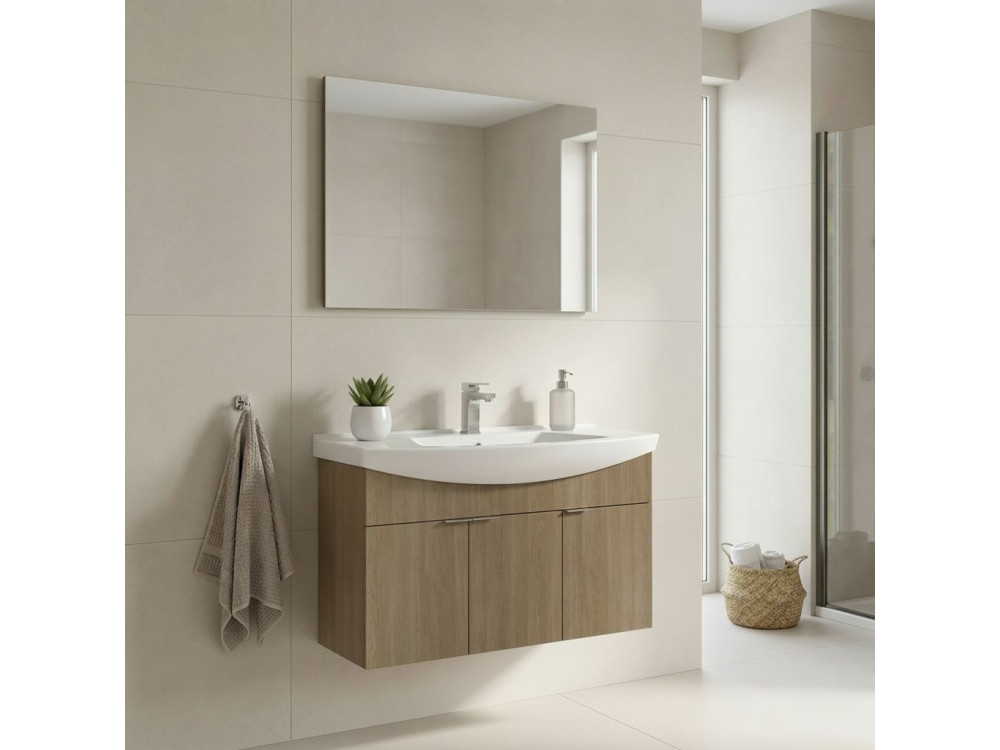 Conjunto de mueble con lavabo y espejo (2 piezas) «Purus 100» - 100 x 50 x 58 cm - Roble