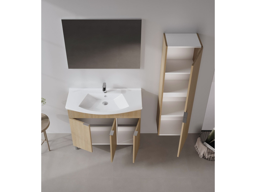 Conjunto de mueble con lavabo y espejo (2 piezas) «Purus 100» - 100 x 50 x 58 cm - Roble