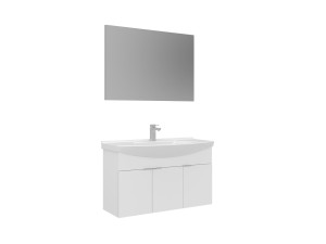 Conjunto de mueble con lavabo y espejo (2 piezas) «Purus 100» - 100 x 50 x 58 cm - Blanco