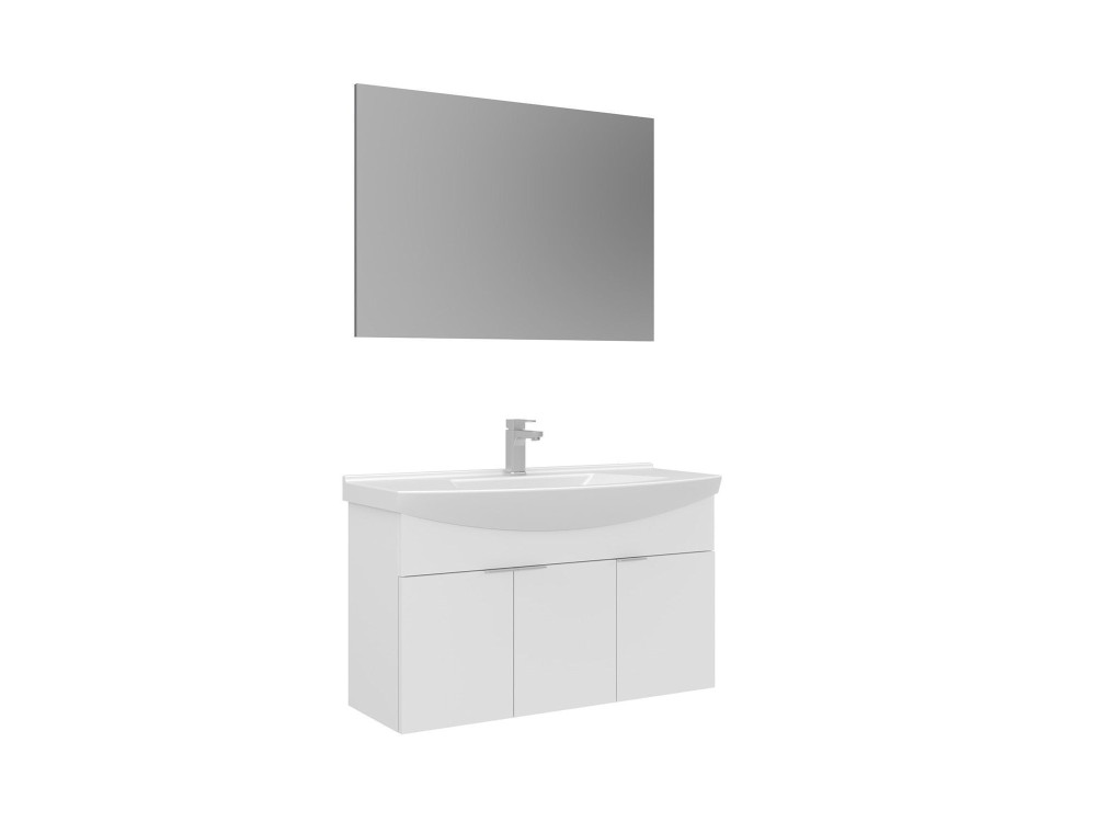 Conjunto de mueble con lavabo y espejo (2 piezas) «Purus 100» - 100 x 50 x 58 cm - Blanco