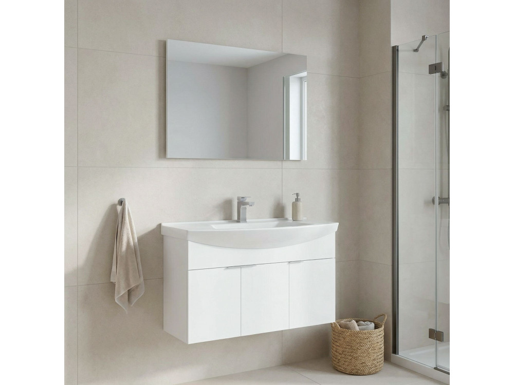 Conjunto de mueble con lavabo y espejo (2 piezas) «Purus 100» - 100 x 50 x 58 cm - Blanco