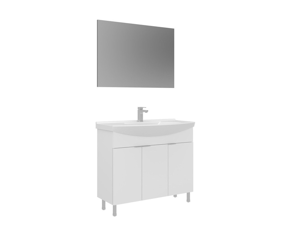 Conjunto de mueble con lavabo y espejo (2 piezas) «Purus 100» - 100 x 50 x 83 cm - Blanco