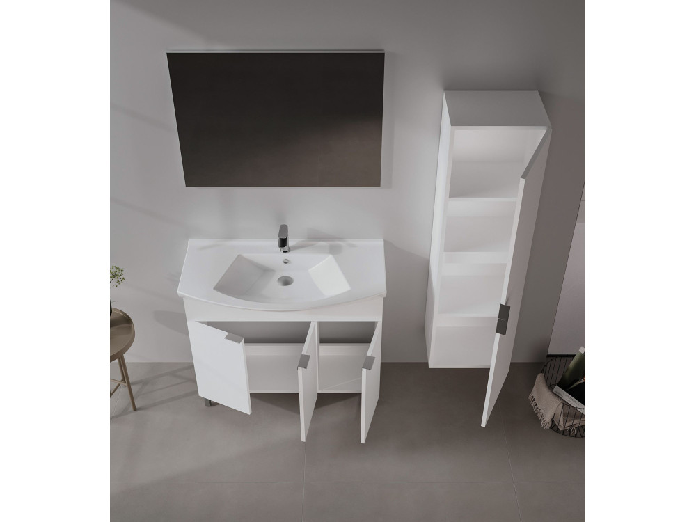 Conjunto de mueble con lavabo y espejo (2 piezas) «Purus 100» - 100 x 50 x 83 cm - Blanco