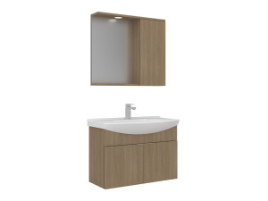 Conjunto de mueble con lavabo y espejo (2 piezas) «Purus 80» - 80 x 50 x 58 cm - Roble