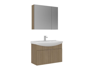 Conjunto de mueble con lavabo y espejo (2 piezas) «Purus 80» - 80 x 50 x 58 cm - Roble