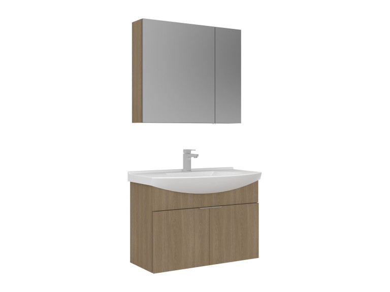 Conjunto de mueble con lavabo y espejo (2 piezas) «Purus 80» - 80 x 50 x 58 cm - Roble