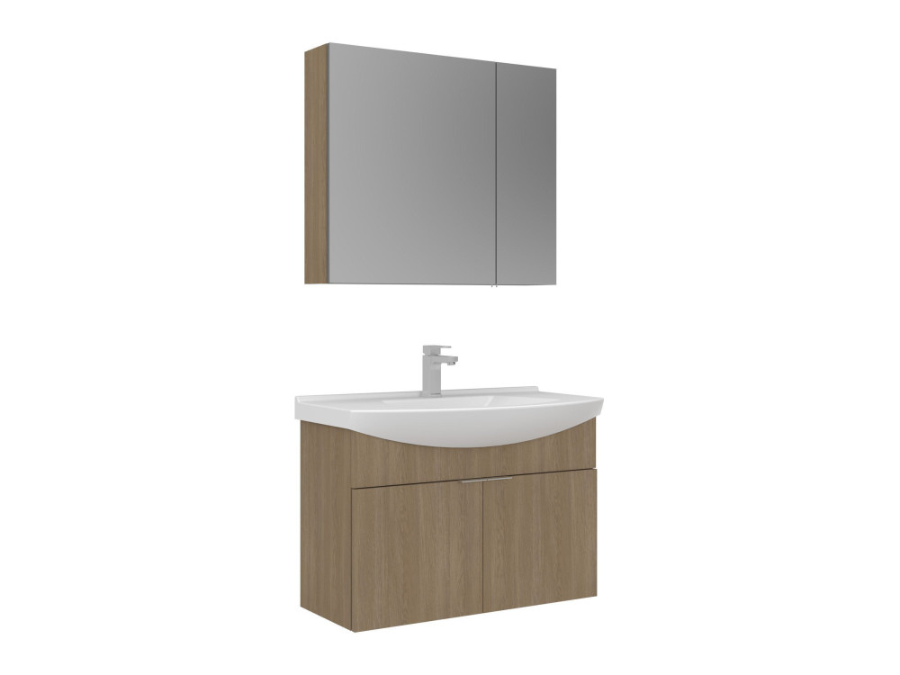 Conjunto de mueble con lavabo y espejo (2 piezas) «Purus 80» - 80 x 50 x 58 cm - Roble