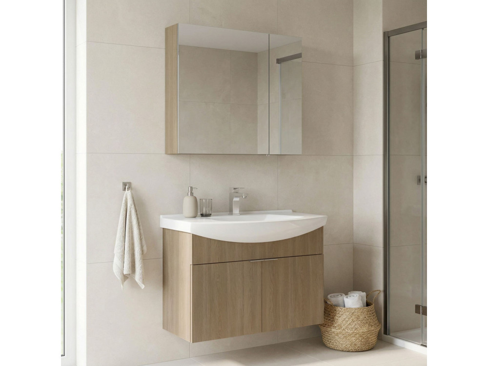 Conjunto de mueble con lavabo y espejo (2 piezas) «Purus 80» - 80 x 50 x 58 cm - Roble