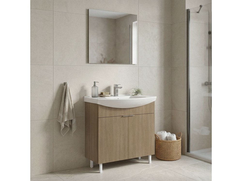 Conjunto de mueble con lavabo y espejo (2 piezas) «Purus 80» - 80 x 50 x 83 cm - Roble