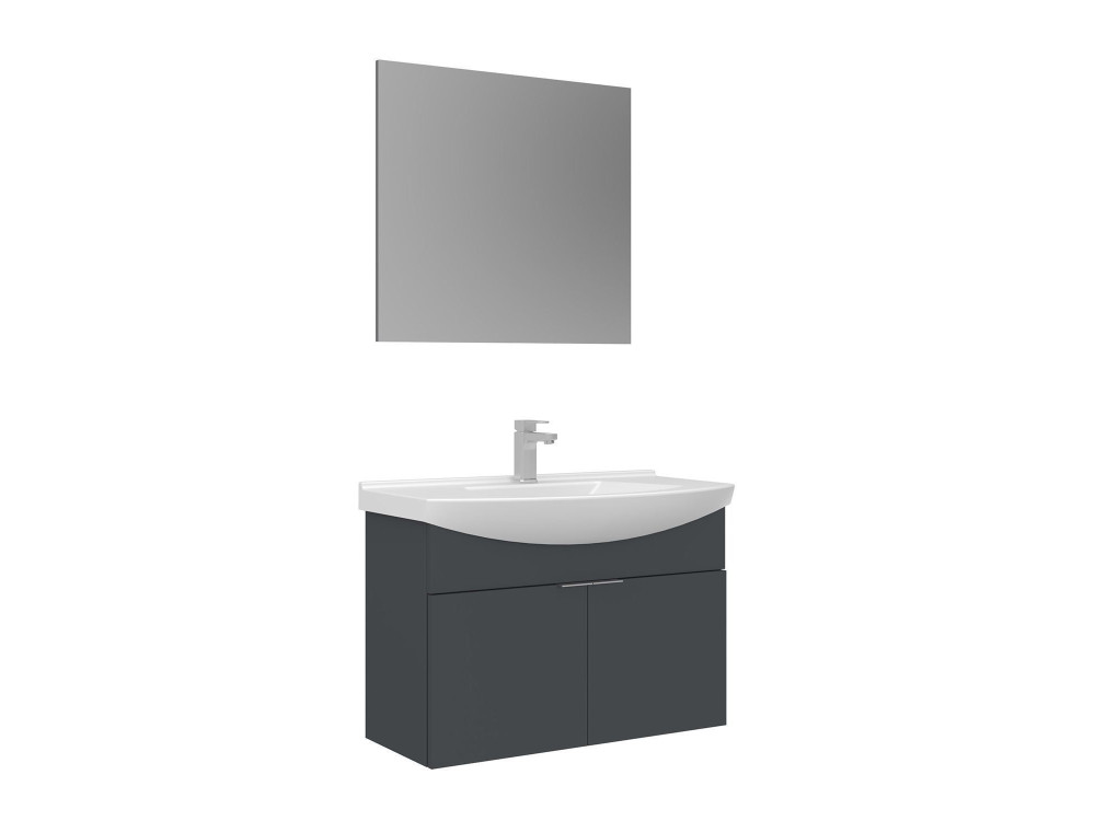 Conjunto de mueble con lavabo y espejo (2 piezas) «Purus 80» - 80 x 50 x 58 cm - Antracita mate