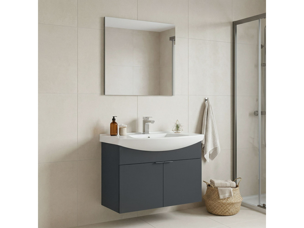 Conjunto de mueble con lavabo y espejo (2 piezas) «Purus 80» - 80 x 50 x 58 cm - Antracita mate