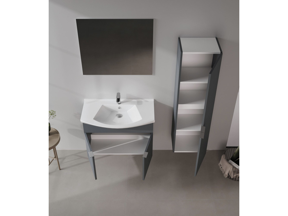 Conjunto de mueble con lavabo y espejo (2 piezas) «Purus 80» - 80 x 50 x 58 cm - Antracita mate
