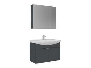 Conjunto de mueble con lavabo y espejo (2 piezas) «Purus 80» - 80 x 50 x 58 cm - Antracita mate