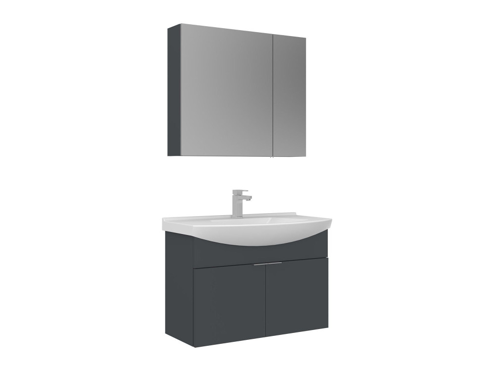 Conjunto de mueble con lavabo y espejo (2 piezas) «Purus 80» - 80 x 50 x 58 cm - Antracita mate